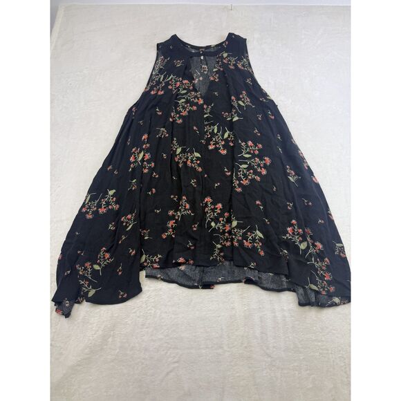 Free People Dress Womens Small Black Floral Sleeveless Boho Swing Keyhole Rayon - Picture 1 of 12